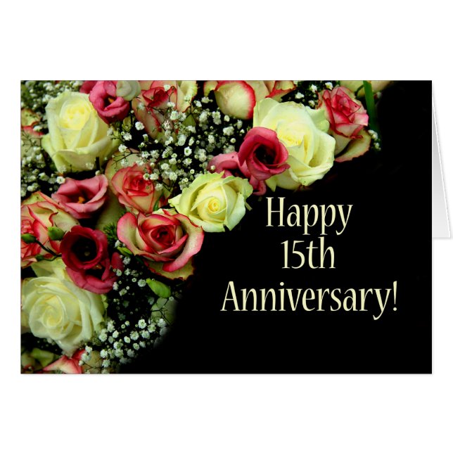 Happy 15th Anniversary roses Cards (Front Horizontal)