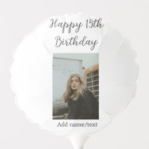 Happy 15th birthday add name photo text modern balloon