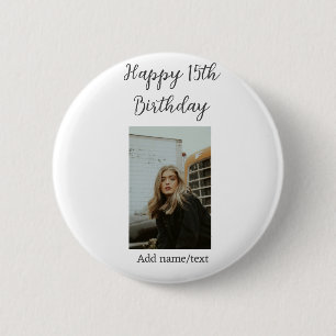 Happy 15th birthday add name photo text modern button