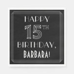 [ Thumbnail: Happy 15th Birthday; Art Deco Style; Custom Name Napkins ]