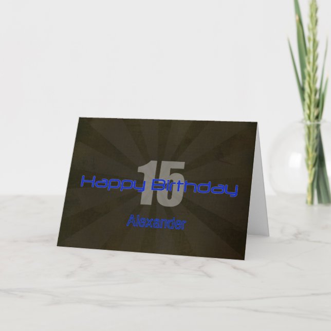 Happy 15th Birthday Black and Gray Teen Card (Front)