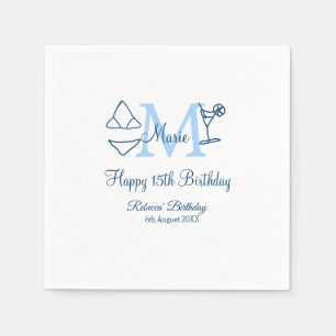 Happy 15th Birthday blue add name monogram bikini Napkins