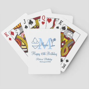 Happy 15th Birthday blue add name monogram bikini Poker Cards