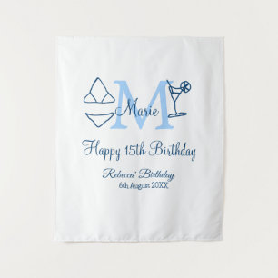 Happy 15th Birthday blue add name monogram bikini Tapestry