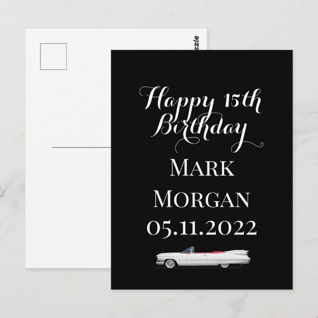 Happy 15th Birthday Card Gift idea boy black white (Front/Back)