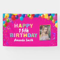 Happy 15th Birthday Colorful Balloons Hot Pink
