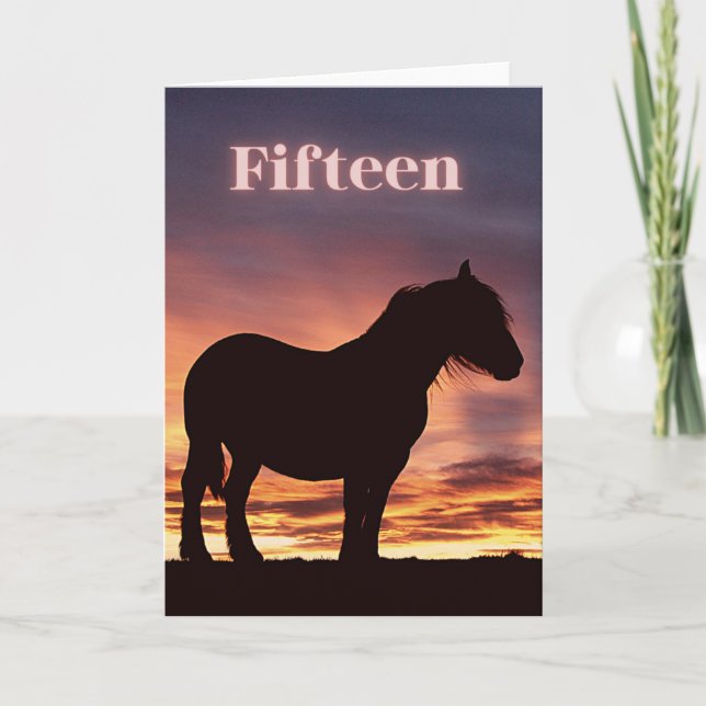 Happy 15th Birthday Horse Sunset Greeting Card (Front)