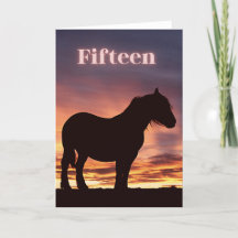 Happy 15th Birthday Horse Sunset Greeting Card