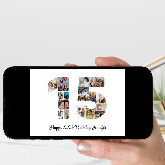 Happy 15th Birthday Number 15 Custom Photo Collage Card (Front Digital)