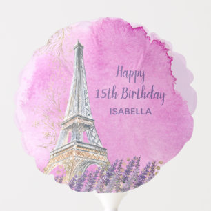 Happy 15th Birthday Paris Eiffel Tower Pink Custom Balloon
