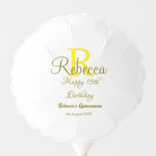 Happy 15th Birthday yellow add name monogram moder Balloon