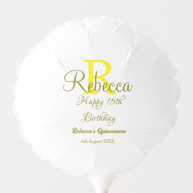 Happy 15th Birthday yellow add name monogram moder Balloon (Front)