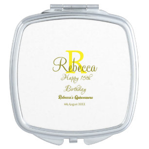 Happy 15th Birthday yellow add name monogram moder Compact Mirror