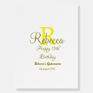 Happy 15th Birthday yellow add name monogram moder Foam Board