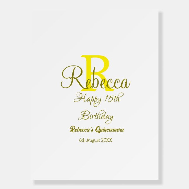 Happy 15th Birthday yellow add name monogram moder Foam Board (Front)