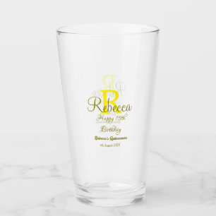 Happy 15th Birthday yellow add name monogram moder Glass