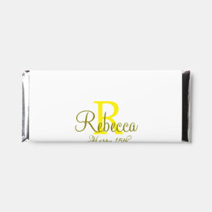 Happy 15th Birthday yellow add name monogram moder Hershey Bar Favors