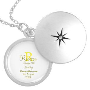 Happy 15th Birthday yellow add name monogram moder Locket Necklace