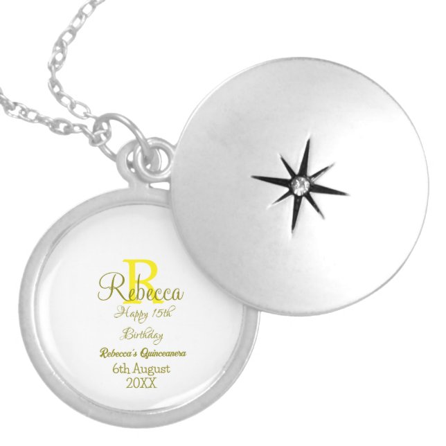Happy 15th Birthday yellow add name monogram moder Locket Necklace (Front)