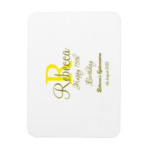 Happy 15th Birthday yellow add name monogram moder Magnet