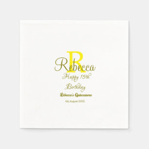 Happy 15th Birthday yellow add name monogram moder Napkins