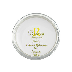 Happy 15th Birthday yellow add name monogram moder Ring