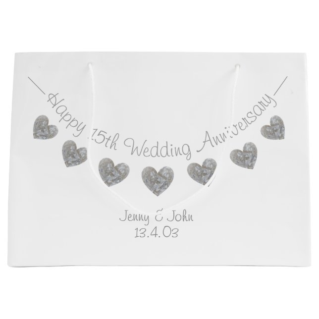 Happy 15th Wedding Anniversary crystal heart bag (Front)