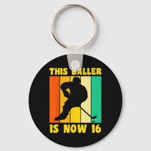 Happy 16 Birthday 16 Year Old Retro Ice Hockey 16t Keychain
