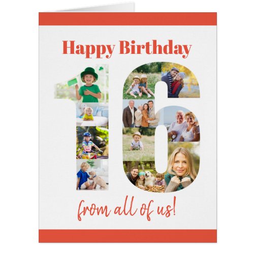 Happy 16th Birthday 16 Number Photo Collage Card