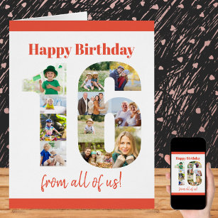 Happy 16th Birthday 16 Number Photo Collage Card