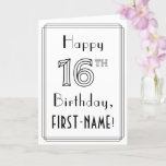 [ Thumbnail: Happy 16th Birthday, Art Deco Style W/ Custom Name Card ]