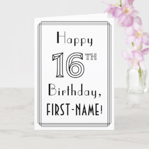 Happy 16th Birthday, Art Deco Style w/ Custom Name Card