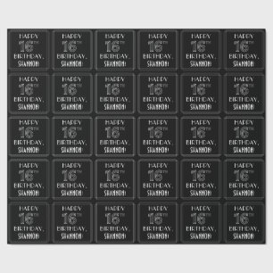 HAPPY 16TH BIRTHDAY; Art Deco Style w/ Custom Name Wrapping Paper