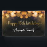 Happy 16th Birthday Banner. Black and Gold Glitter Banner<br><div class="desc">Happy 16th Birthday Banner for women or man. Black and Gold Glitter Birthday Party Banner. Gold Glitter Confetti. Black and White Stripes. Printable Digital. For further customization,  please click the "Customize it" button and use our design tool to modify this template.</div>