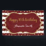 Happy 16th Birthday Banner Burgundy Gold Glitter<br><div class="desc">Happy 16th Birthday Banner for women or man. Burgundy and Gold Birthday Party Banner. Gold Glitter Confetti. Burgundy and White Stripes. Printable Digital. For further customization,  please click the "Customize it" button and use our design tool to modify this template.</div>