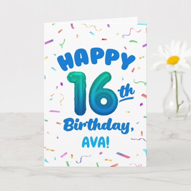 Happy 16th Birthday Card with Custom Name (Small Plant)