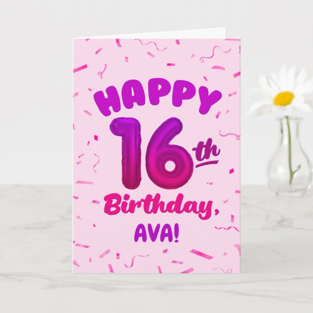 Happy 16th Birthday Card with Custom Name (Small Plant)