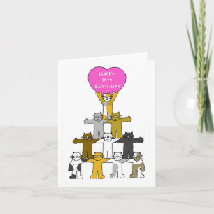 Happy 16th Birthday Cartoon Cats Card
