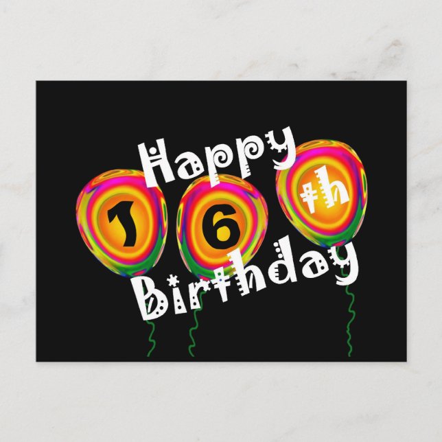 Happy 16th Birthday Colorful Balloons Postcard (Front)