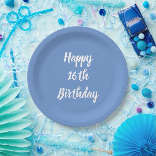 Happy 16th Birthday Cornflower Blue Custom Cute Paper Plates