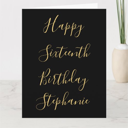 Happy 16th Birthday Custom Name Gold Yellow Black
