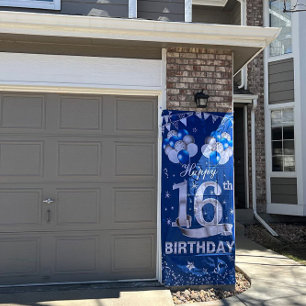 Happy 16th Birthday Decorations for Boys Girls Retractable Banner