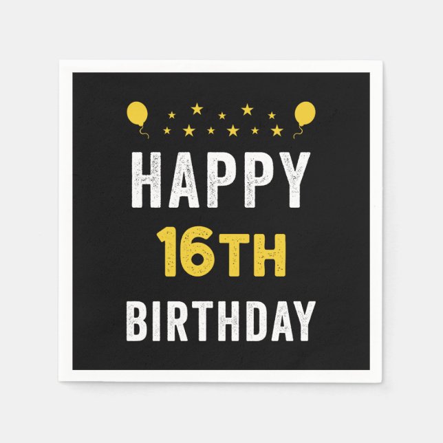 Happy 16th Birthday Denarian Celebration Party Napkins (Front)