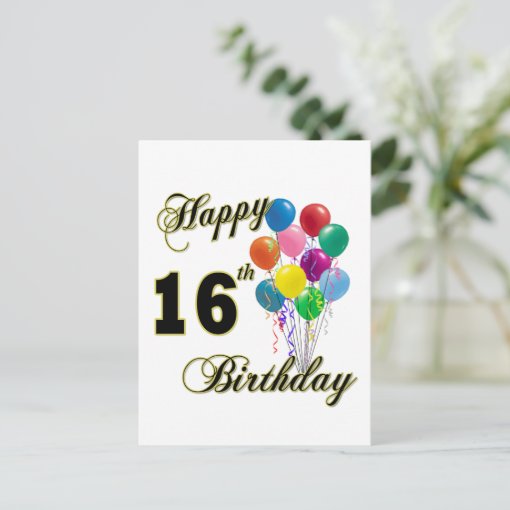 Happy 16th Birthday Gifts and Birthday Apparel Postcard | Zazzle