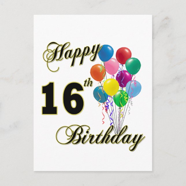 Happy 16th Birthday Gifts and Birthday Apparel Postcard (Front)