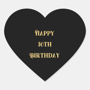 Happy 16th Birthday Gold Black Sixteen Custom Age Heart Sticker