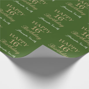 Happy 16th Birthday Gold Glitter and Green Wrapping Paper