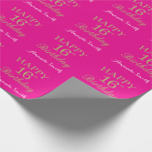 Happy 16th Birthday Gold Glitter and Hot Pink Wrapping Paper