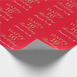 Happy 16th Birthday Gold Glitter and Red Wrapping Paper<br><div class="desc">Happy 16th Birthday Gold Glitter and Red Wrapping Paper with personalized name. For further customization,  please click the "Customize it" button and use our design tool to modify this template.</div>