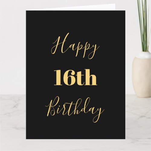 Happy 16th Birthday Gold Yellow Black Custom Age Card